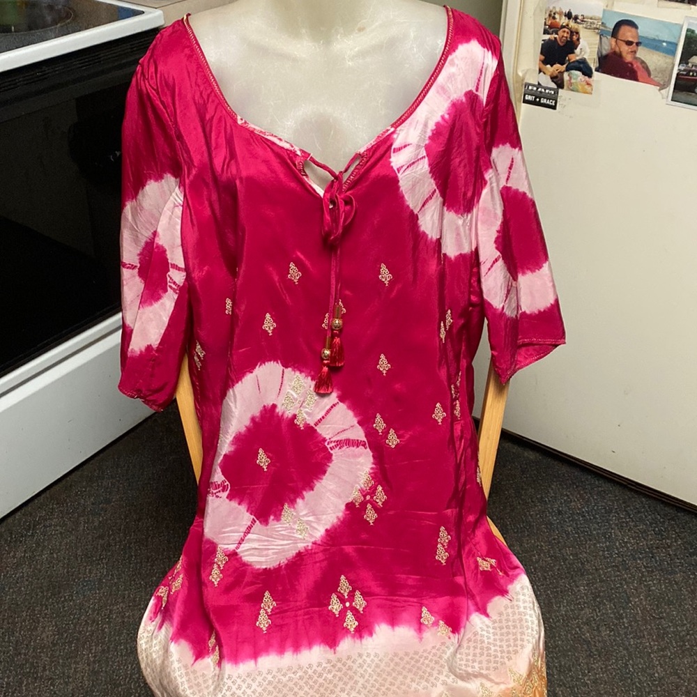 Juicy couture XL 💯 silk Magenta tye dye vintage boho lined dress